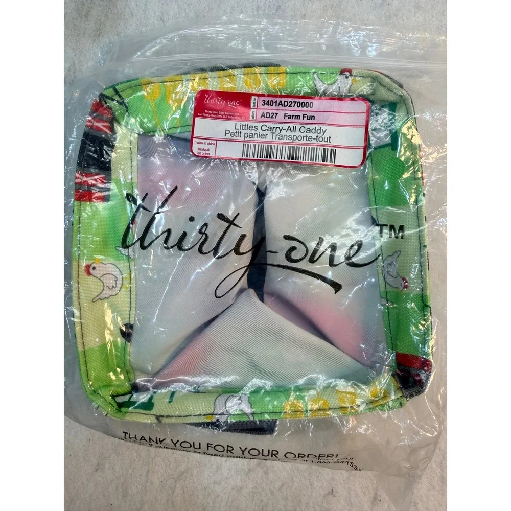 Thirty-One Little Carry-All Caddy Farm Fun Print 3401AD270000 Green Barn Chicken